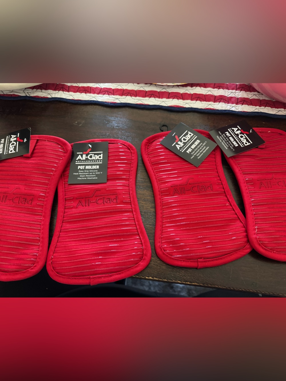 All-Clad Red Heat-Resistant Pot Holders - Set of 4